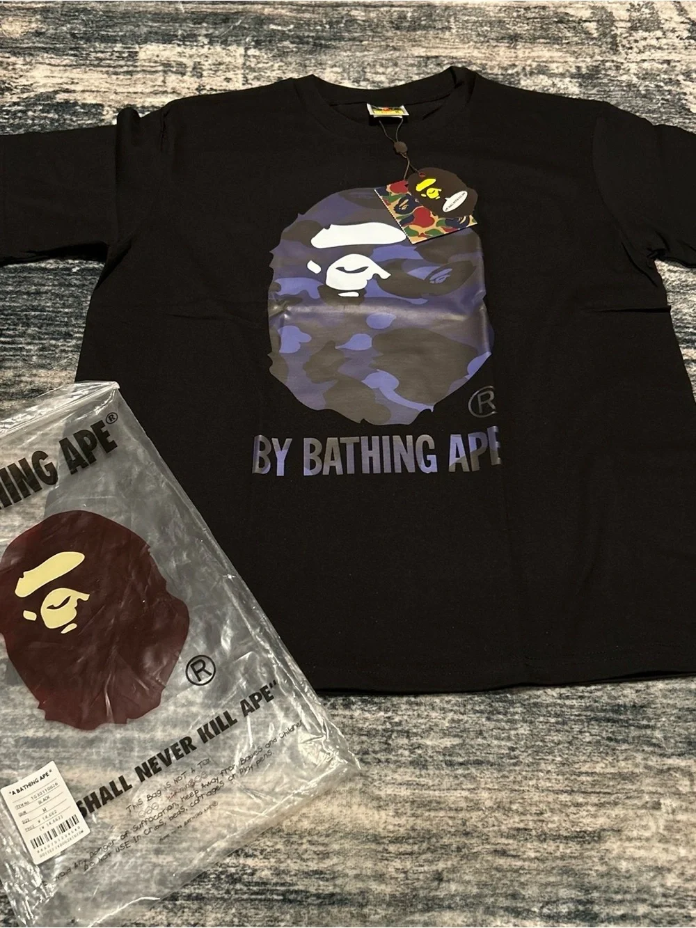 BY BATHING APE Kids Black T-Shirt with Purple Camo Ape Logo
